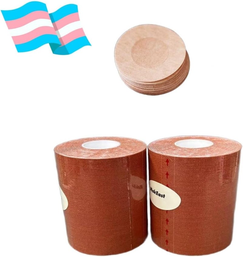 MakEast 2 Rolls Trans Tape for Transitioning Chest Binding Tape FTM Chest Binder with Nipple Covers Waterproof 3 in X 16.5 ft - Image 1